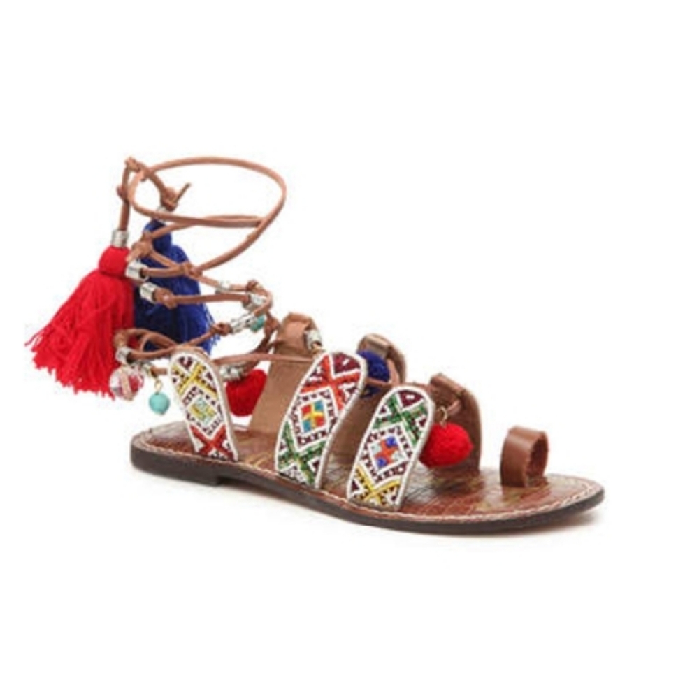 Sam Edelman Gem White Multi Leather Wrap Sandal Size 9 (1403)